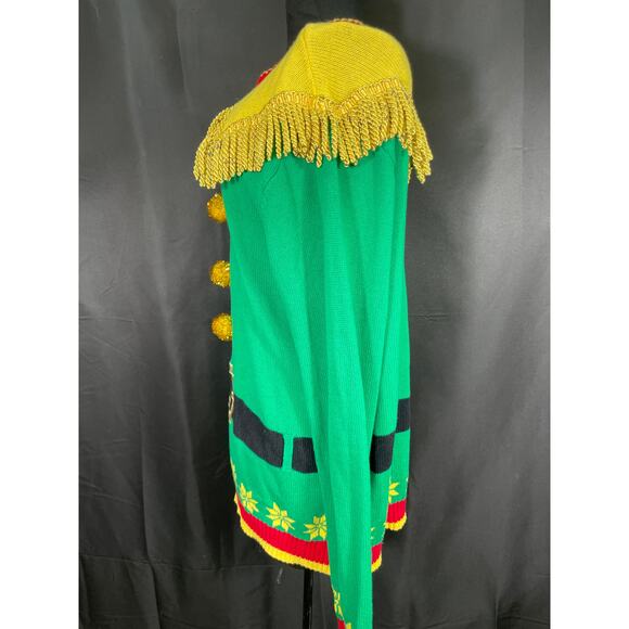 Ugly Elf Christmas Sweater, Blizzard Bay, Pom Poms, Tassels & Belt, Large - Picture 4 of 10